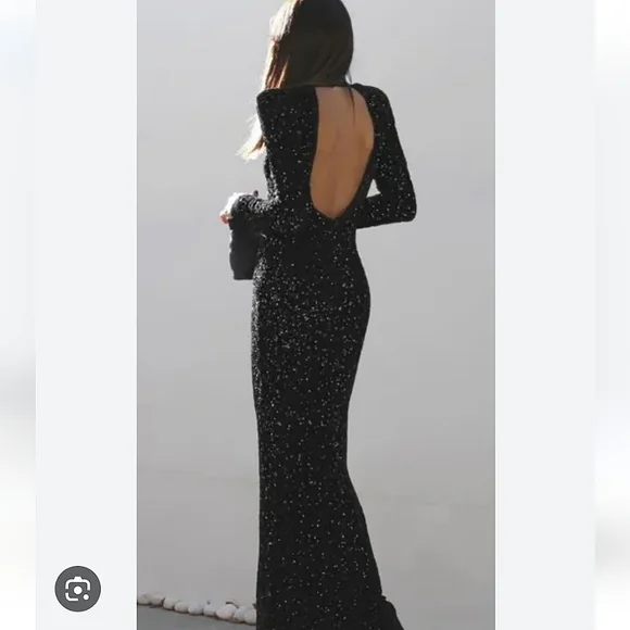 Zara  SEQUIN MAXI DRESS GOWN BLACK SIZE XS - Picture 13 of 16
